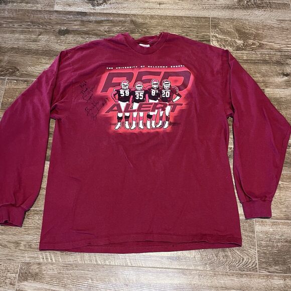 Vintage OU Red Alert Warning Squad Mens Shirt XL Signatures Sooners Football Y2K - Picture 2 of 10